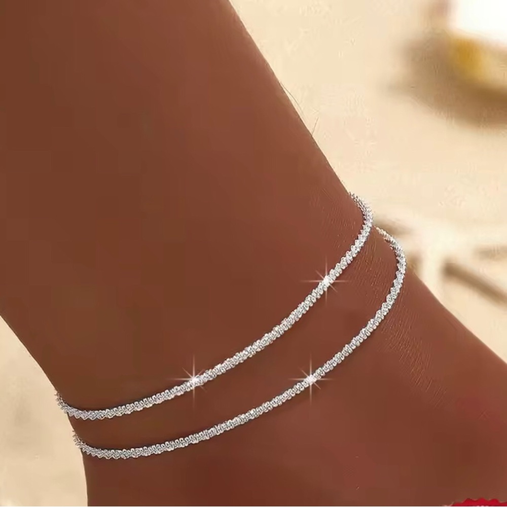 Delicate Double Rhinestone Anklet - Silver Sparkle